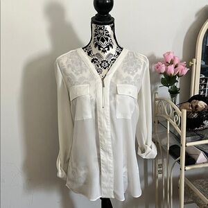 Notations Ivory Blouse with Sheer Accents